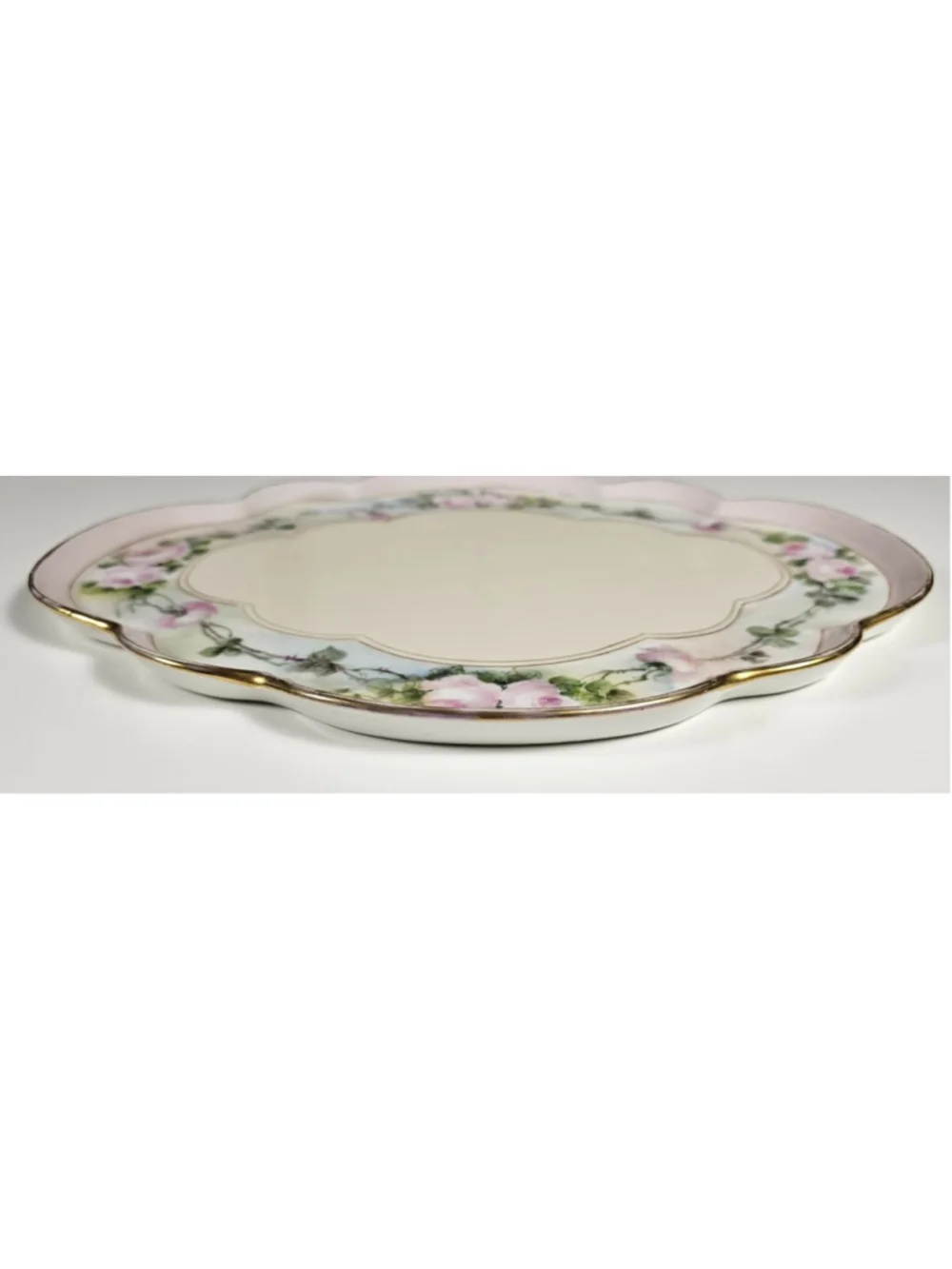 Antique GDA Limoges France Vanity Tray Hand Painted Pink Roses Gold Trim 1900